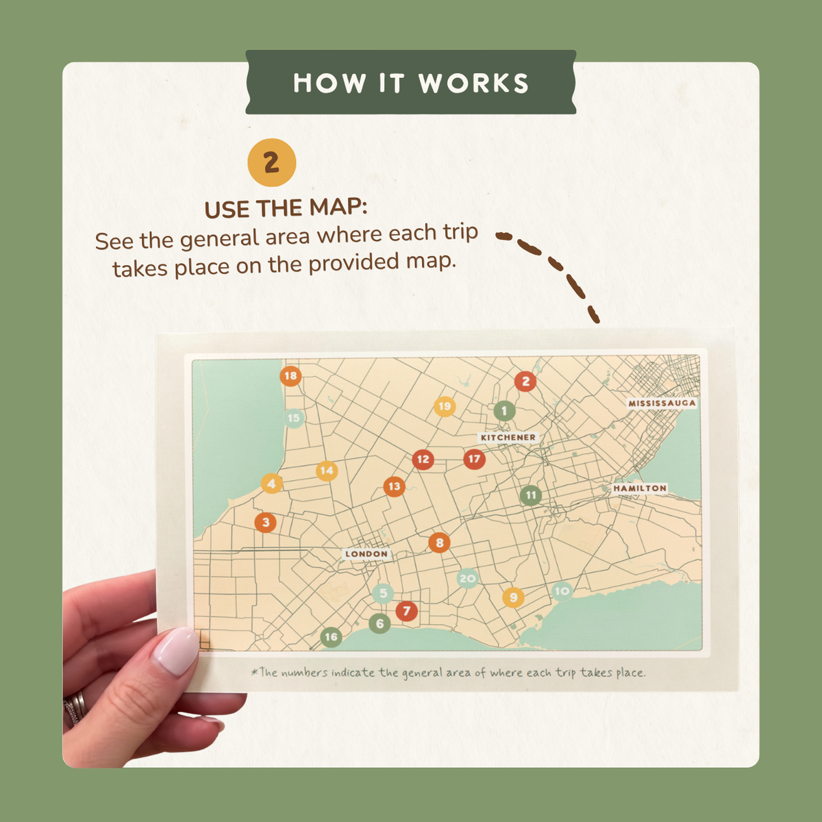 How it works, step 2: use the included London-area map to see the general area of each trip.