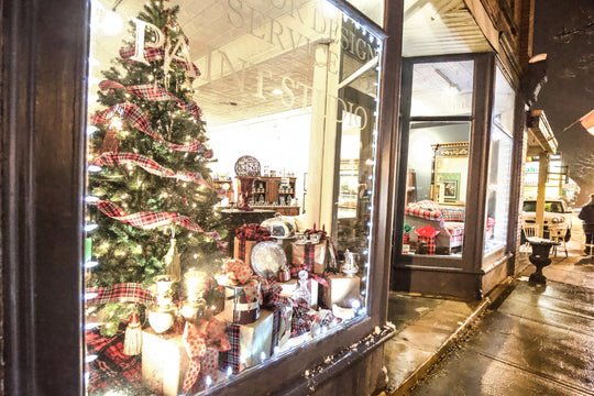 Christmas shop window on a rainy street