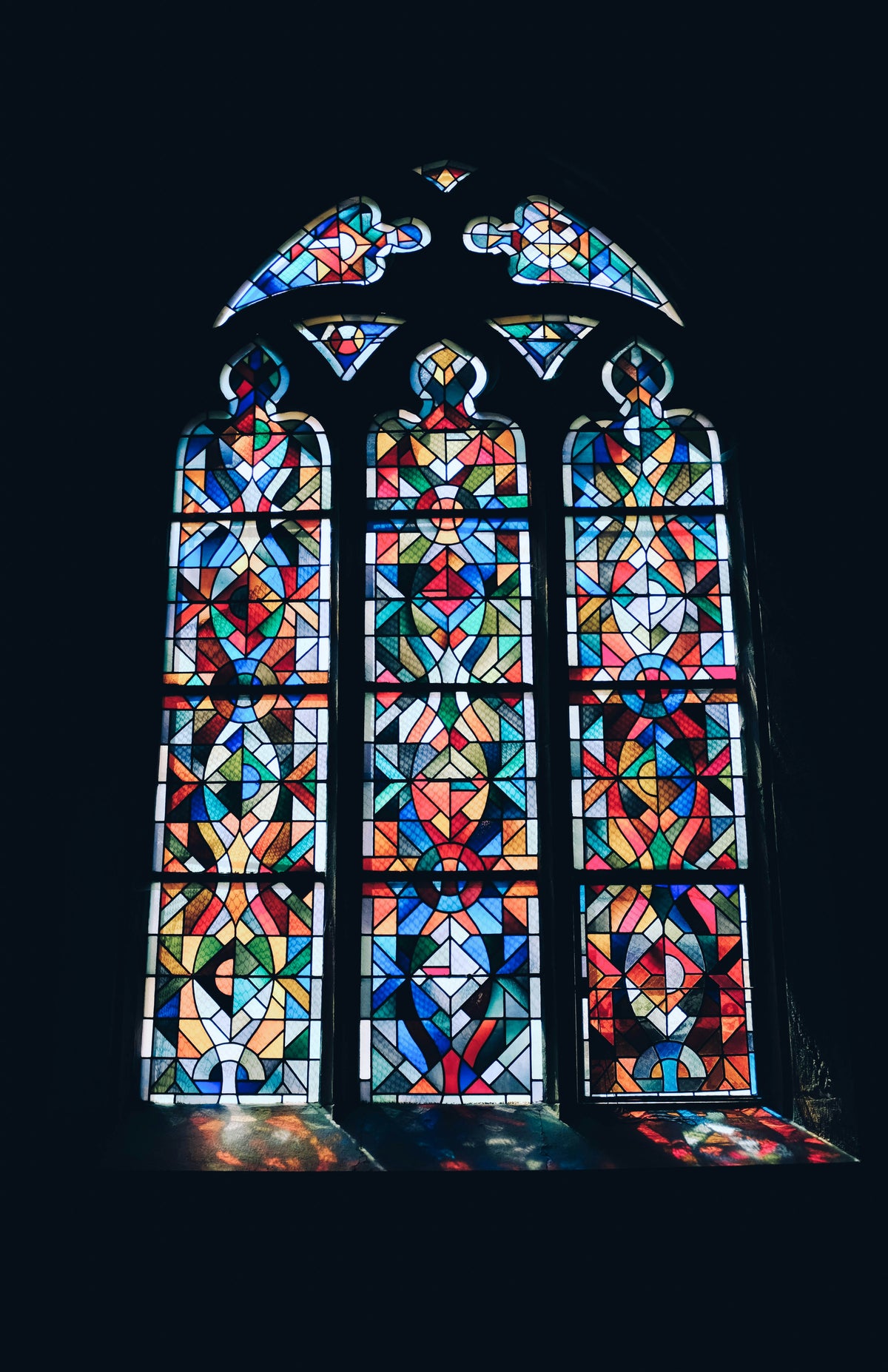 A colourful stained glass window.