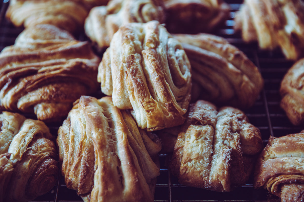 Freshly baked cinnamon pastries.