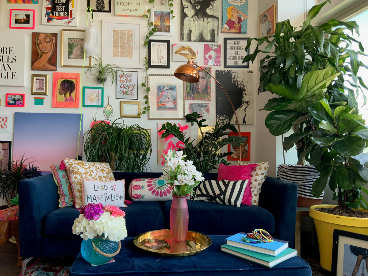 A colourful shop filled with art and home décor.