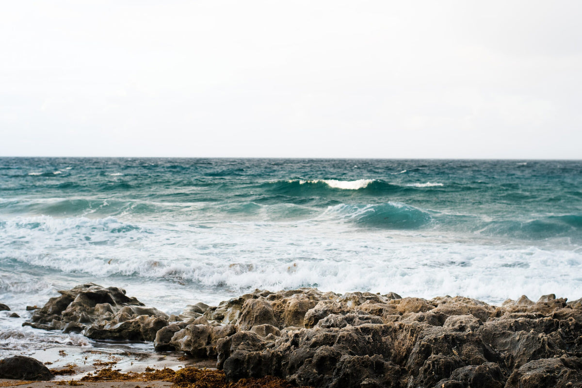 Ocean waves crashing on a rocky shore.