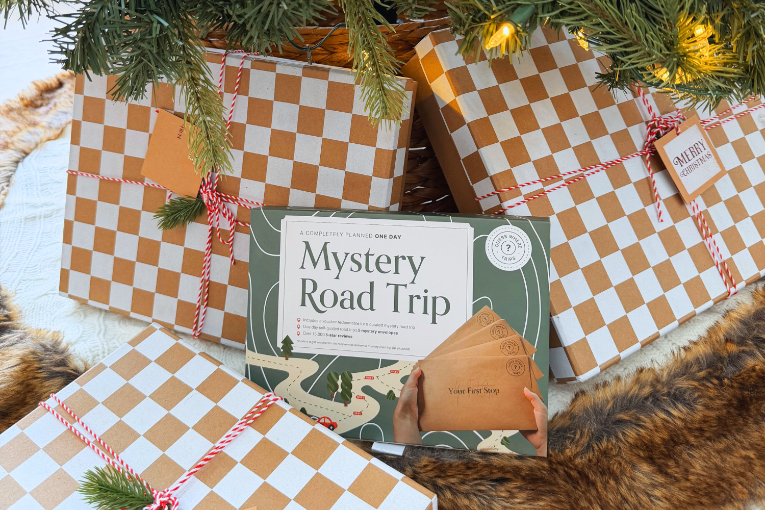 Road Trip Gift Card Box underneath a Christmas Tree