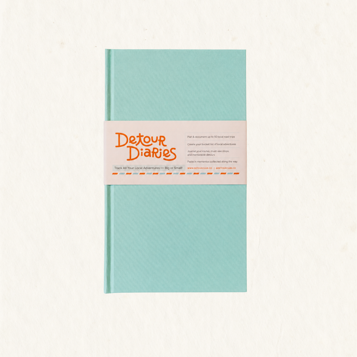 Mint Road Trip Journal with a Detour Diaries cover label.