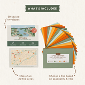 What's included in the Ottawa Day Trip Box: 20 sealed trip envelopes and a map of all 20 trip areas.