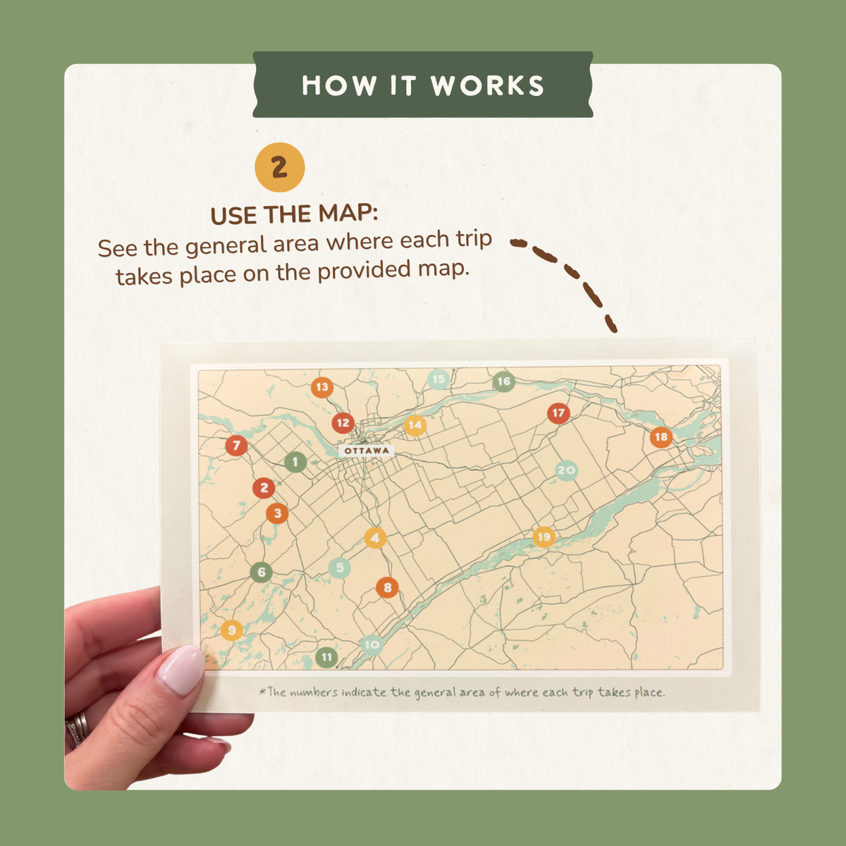 How it works, step 2: use the included Ottawa-area map to see the general area of each trip.