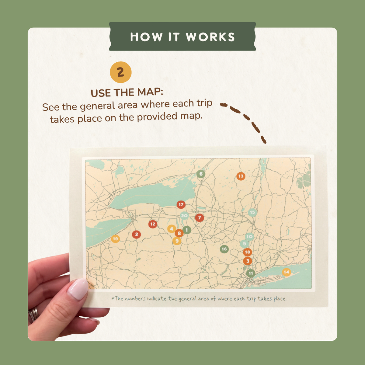 How it works, step 2: use the included New York State map to see the general area of each trip.