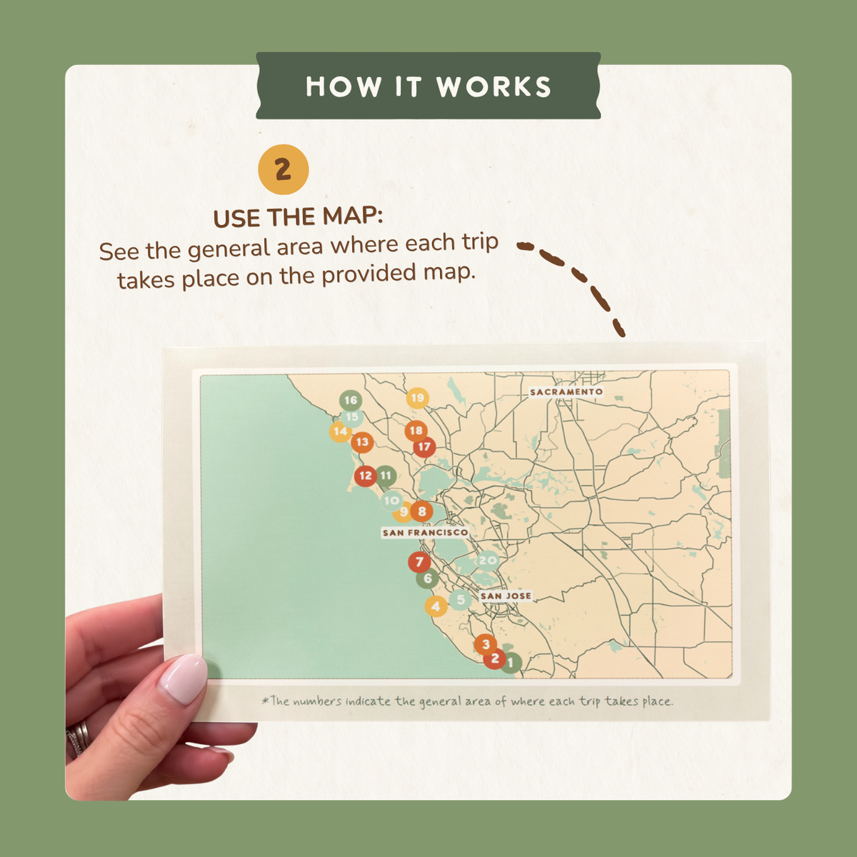 How it works, step 2: use the included Bay Area map to see the general area of each trip.