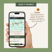 Bonus: scan the QR code to open an interactive trip map on your phone with route details, tips and fun facts.