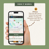Bonus: scan the QR code to open an interactive trip map on your phone with route details, tips and fun facts.