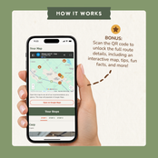 Bonus: scan the QR code to open an interactive trip map on your phone with route details, tips and fun facts.