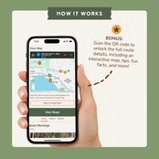 Bonus: scan the QR code to open an interactive trip map on your phone with route details, tips and fun facts.