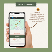 Bonus: scan the QR code to open an interactive trip map on your phone with route details, tips and fun facts.