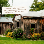 A rustic wooden museum building with a metal roof, surrounded by green grass, yellow and pink flowers, and trees in the background. A white text box at the top left reads, "This trip is full of many hidden gems.