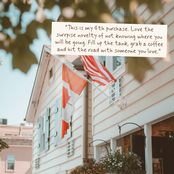 A white text overlay card with a handwritten-style quote reads: 'This is my 4th purchase. Love the surprise novelty of not knowing where you will be going.