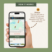 Bonus: scan the QR code to open an interactive trip map on your phone with route details, tips and fun facts.