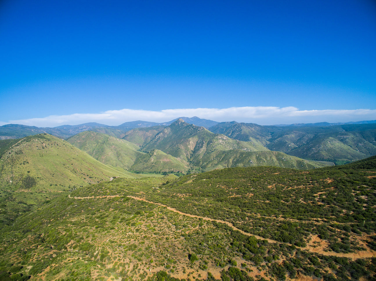 Grassy hills from above.