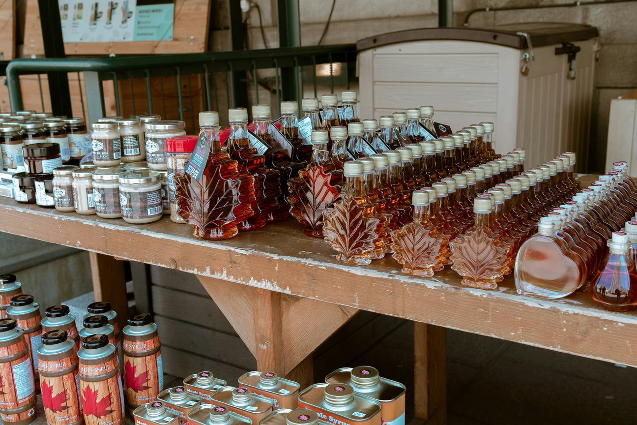 Maple syrup spread at market