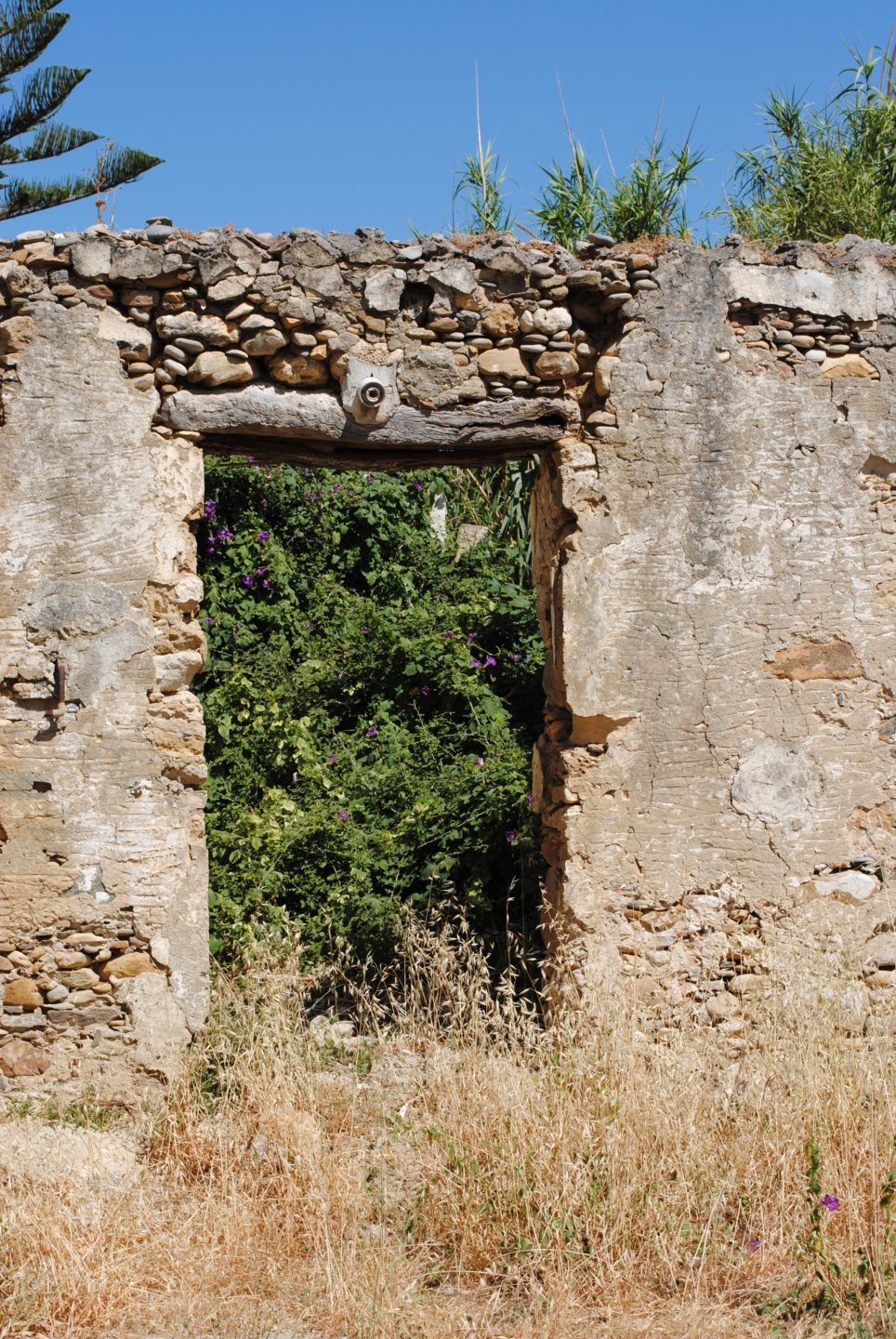 Weathered remnants of an ancient stone wall.